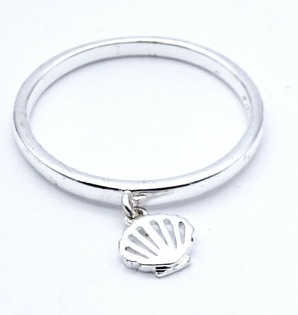 Disney Ariel Mermaid Shell Dangle Ring Size 8 Silver Plated