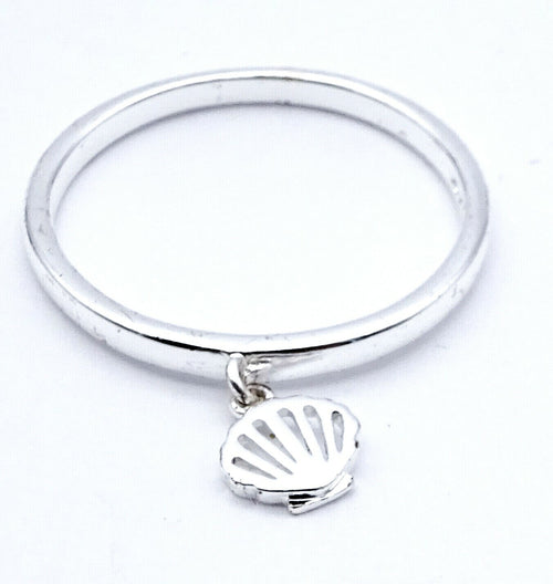 Disney Ariel Mermaid Shell Dangle Ring Size 8 Silver Plated