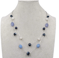 LOFT Blues White Glass Station Necklace Double Chain Silver tone 18"
