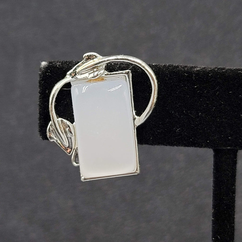 Vintage Clip on Earrings Silver tone Blue Lucite Thermoset Rectangle 7/8"