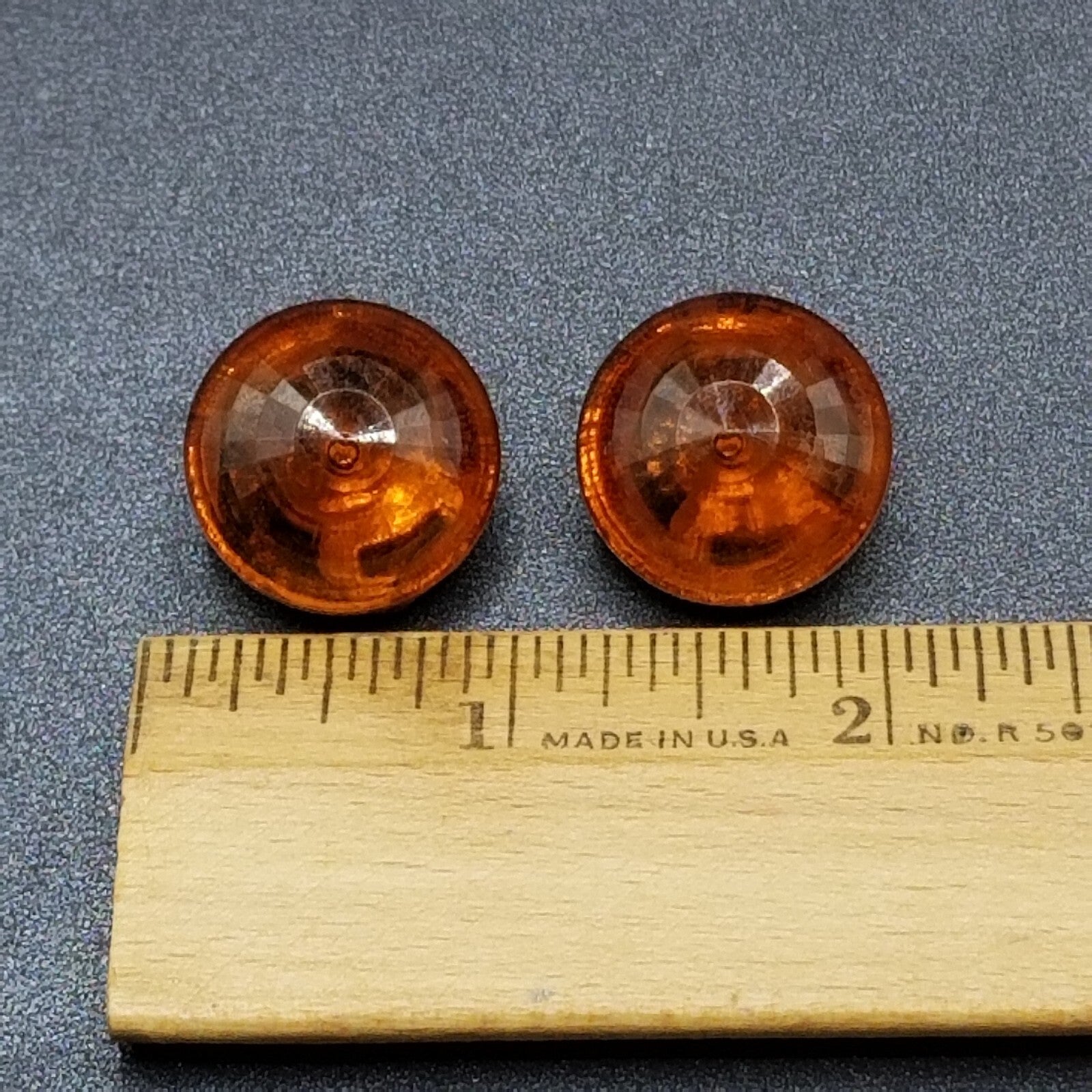 Vintage Clip on S & H Earrings Gold tone Orange Faceted Acrylic Dome Stud 7/8"