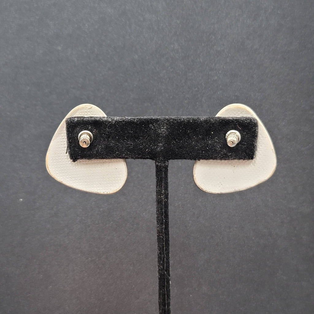 Vintage Pierced Earrings Black White Ceramic Geometric Drop 1.25"