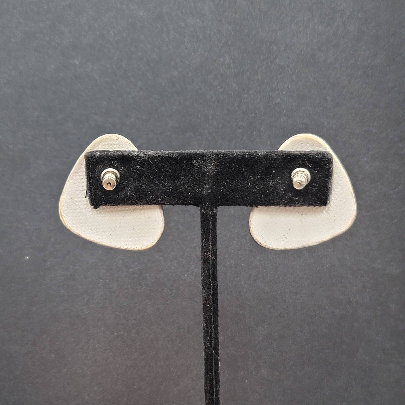 Vintage Pierced Earrings Black White Ceramic Geometric Drop 1.25"