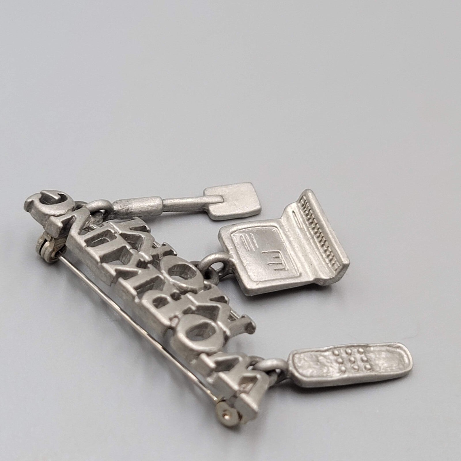 Vintage Signed REN Pewter Finish Working Mom Pin Brooch 1.5"