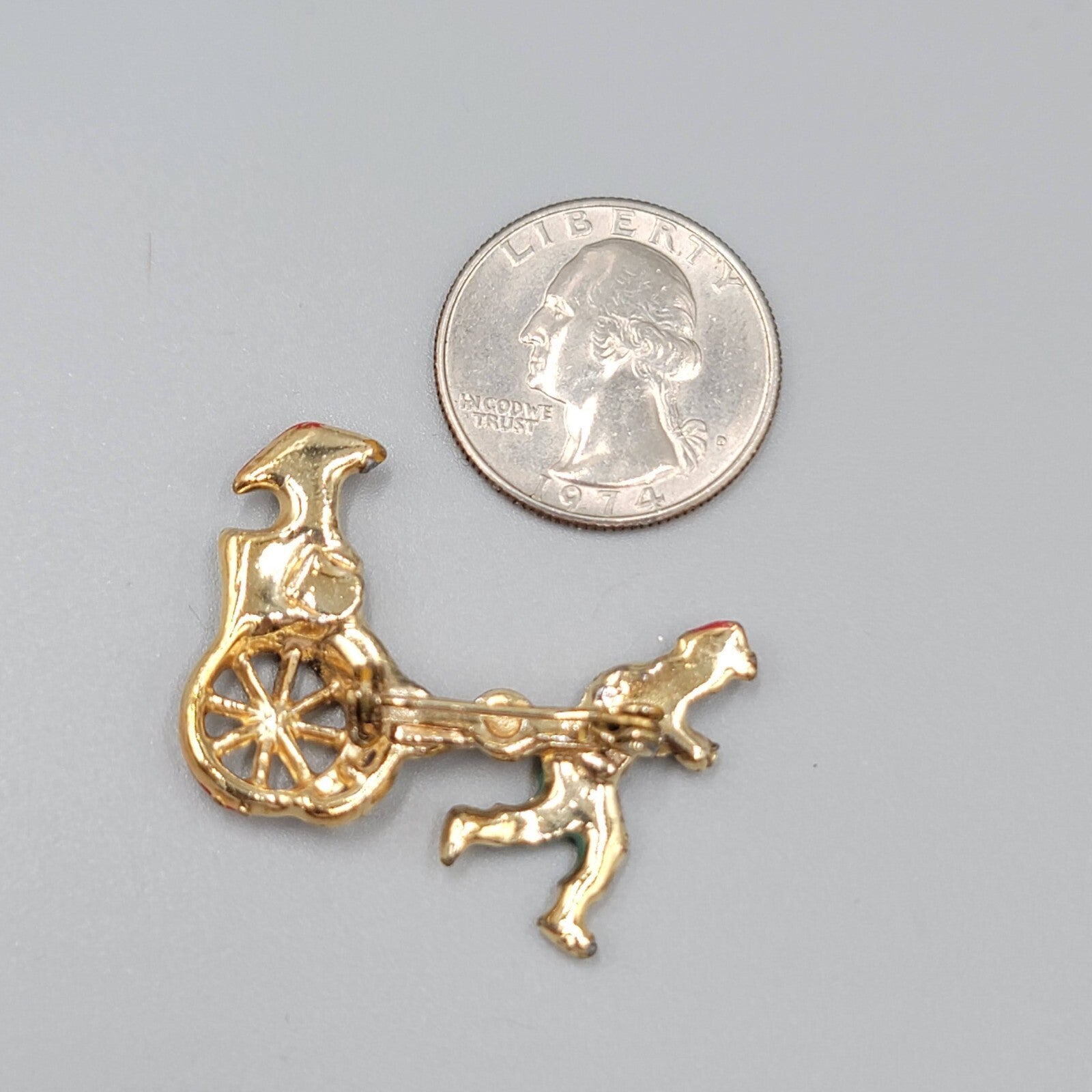 Vintage Brooch Asian Multicolor Enamel Gold Tone Rickshaw 1.5"