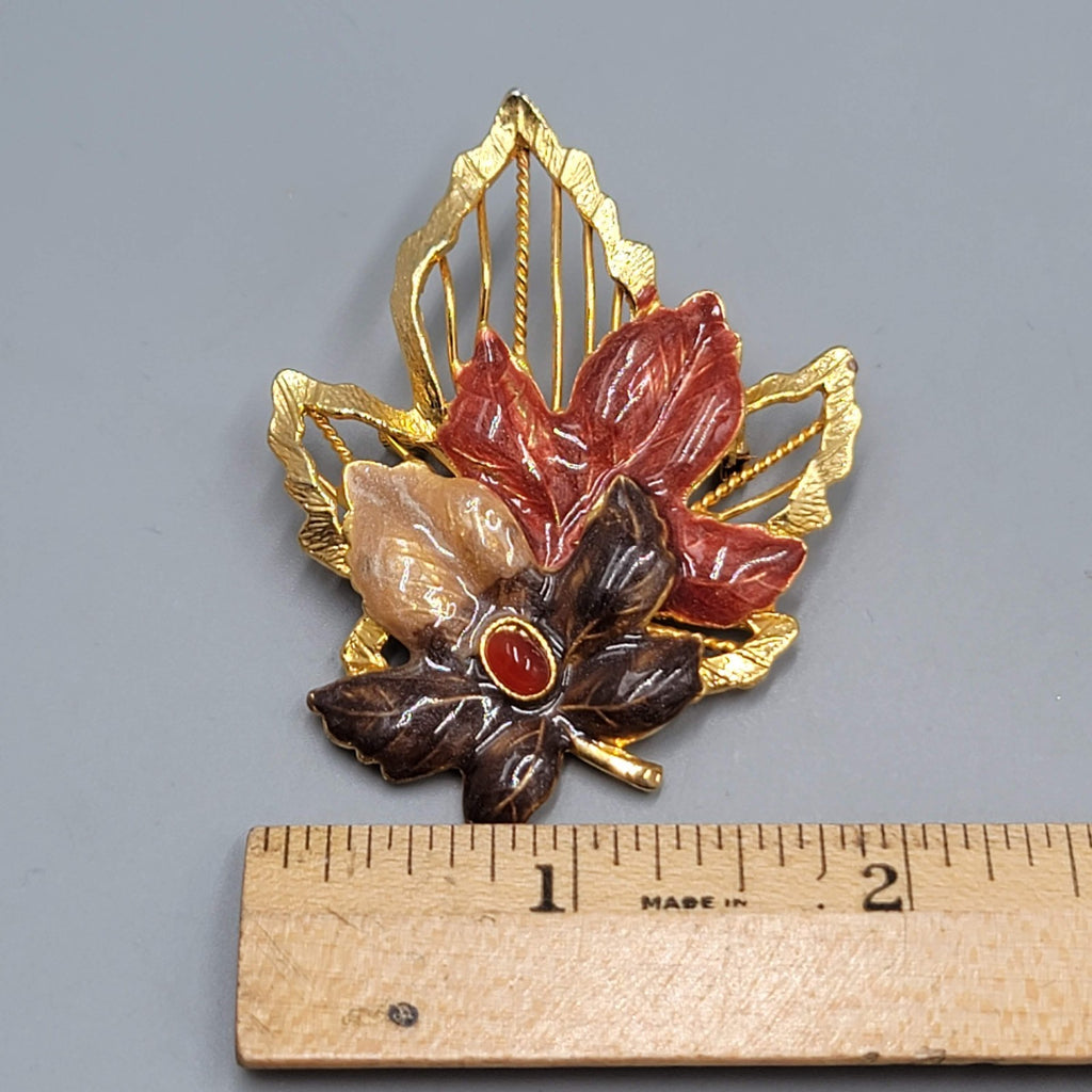 Vintage Kenneth Cole Autumn Leaf Enamel Brooch Gold tone 2.5"