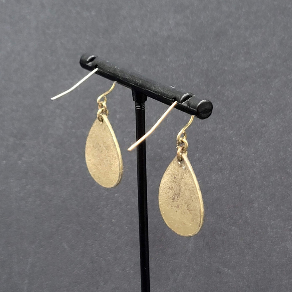 Pierced Earrings Antiqued Gold tone Teardrop Faceted Red Accent 1"