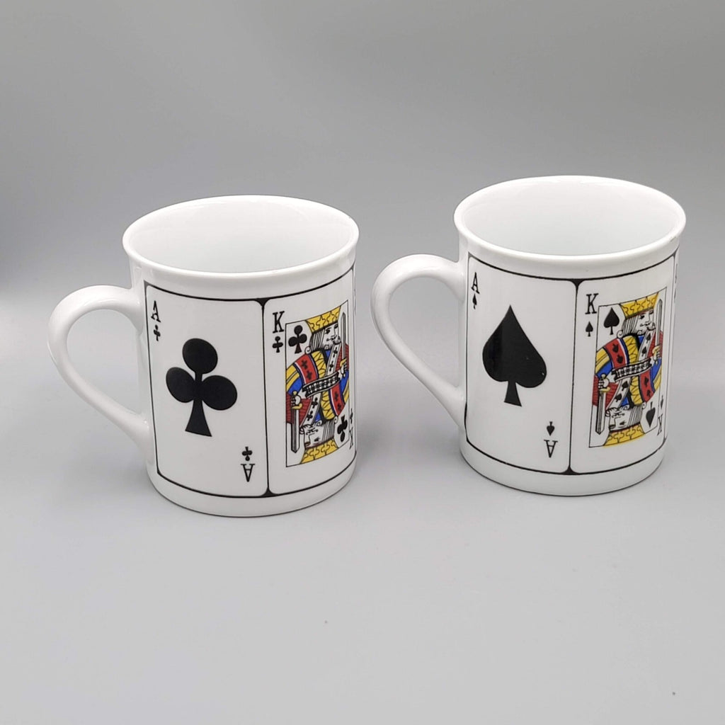 Vintage Playing Card Coffee Mugs Set Jobar International Poker Casino 2 Cups