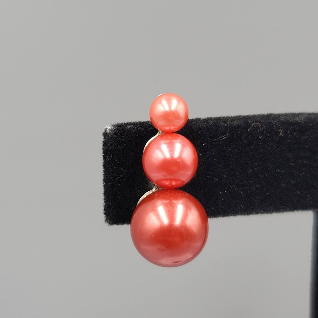 Vintage Clip on Earrings Cranberry Pink Bead Climber 7/8"