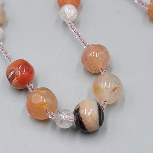 Carnelian Agate Quartz Stone Bead Station Necklace Handmade 20"