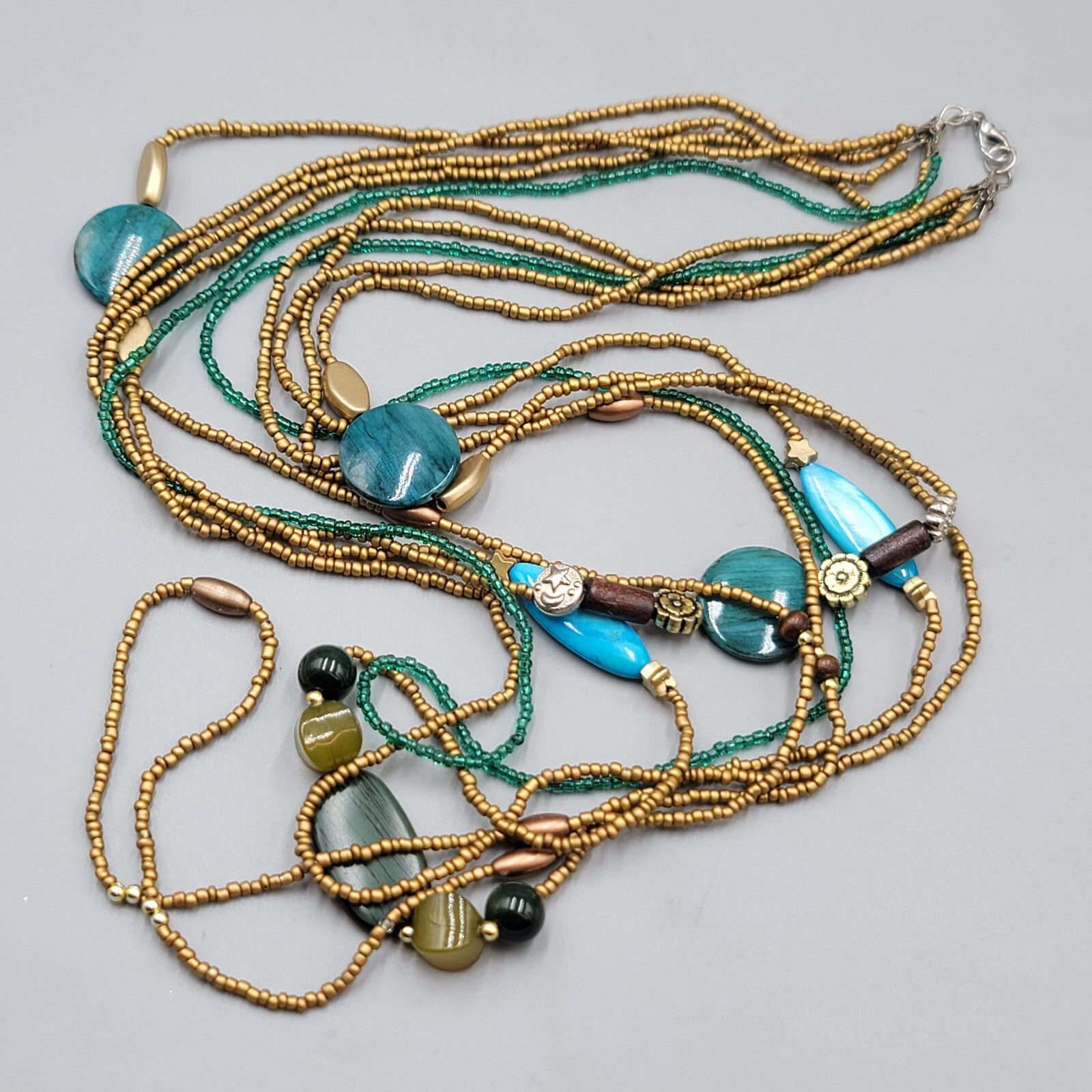 Artisan 5 Strand Multi Type Multi Color Bead Boho Necklace 28"- 40"