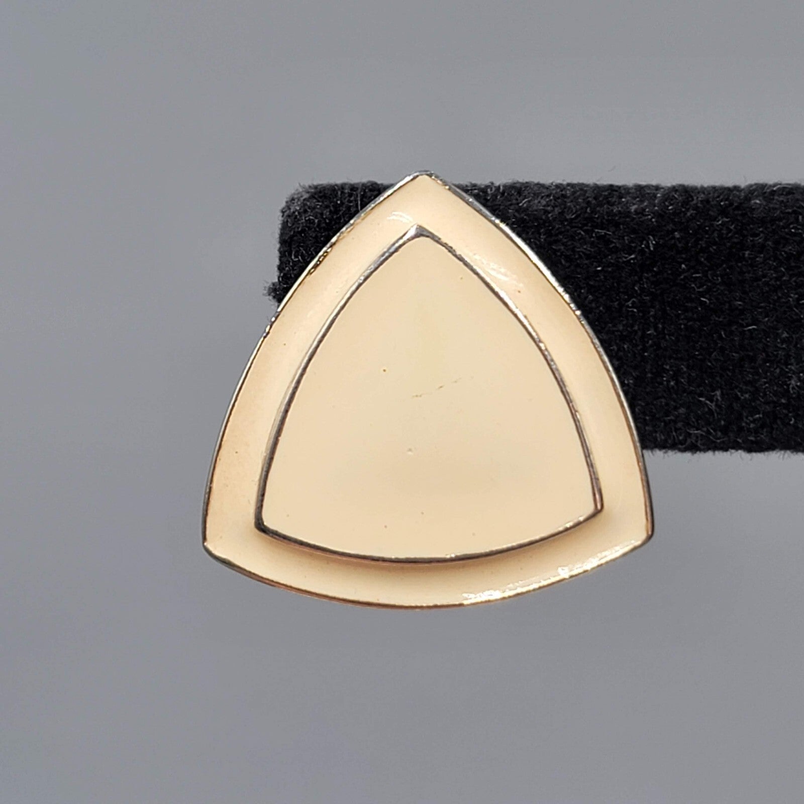 Vintage Pierced Earrings Cream Enamel Triangle Silver tone 1"
