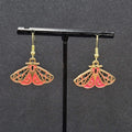Moth Pierced Earrings Gold tone Pink Black Moons Enamel Dangle 5/8"