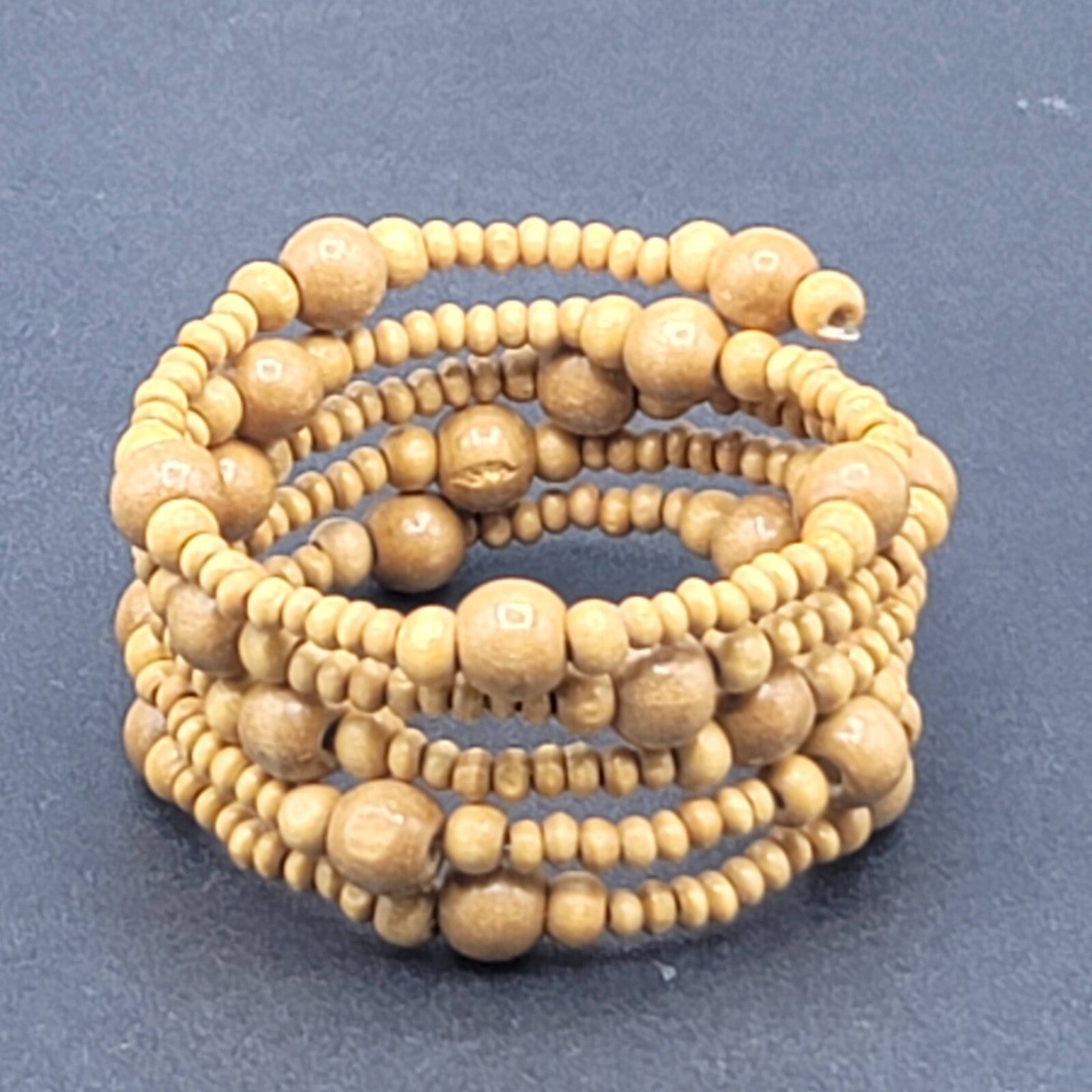 Memory Wire Bracelet Wood Beads Wrap Boho Summer