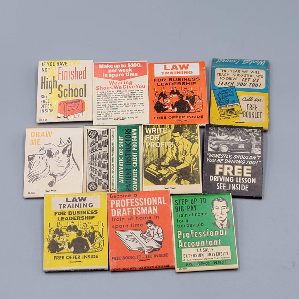 Vintage Matchbook Variety Lot of 11 Study Law Driving School High School