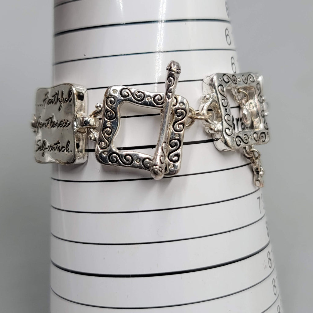 Love Joy Peace Panel Bracelet Silver tone Patience Kind Goodness 7 in