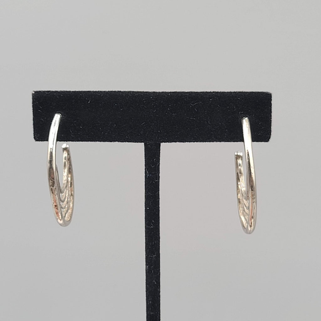 Filigree Hoops Pierced Earrings Silver tone Drop 1.25"