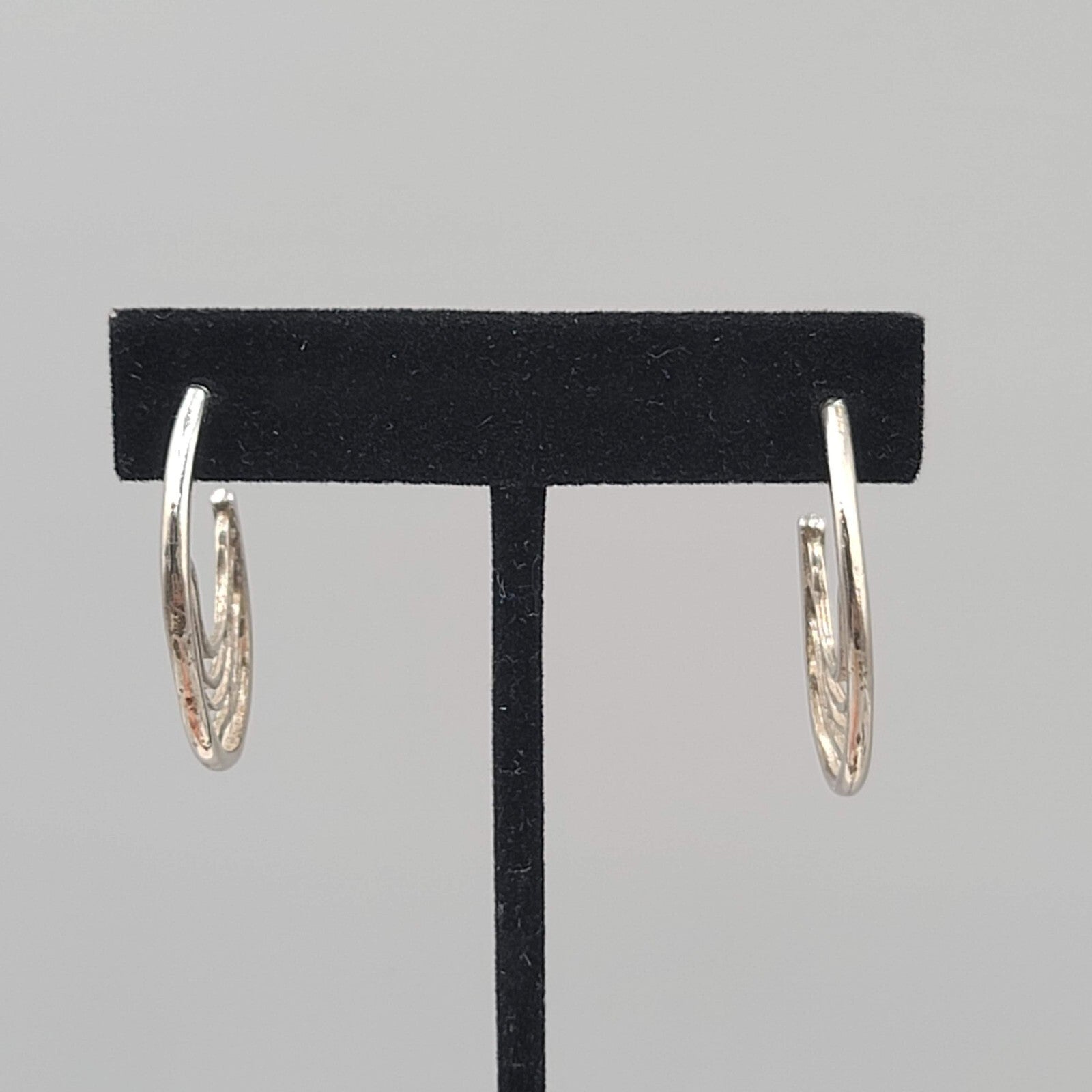 Filigree Hoops Pierced Earrings Silver tone Drop 1.25"