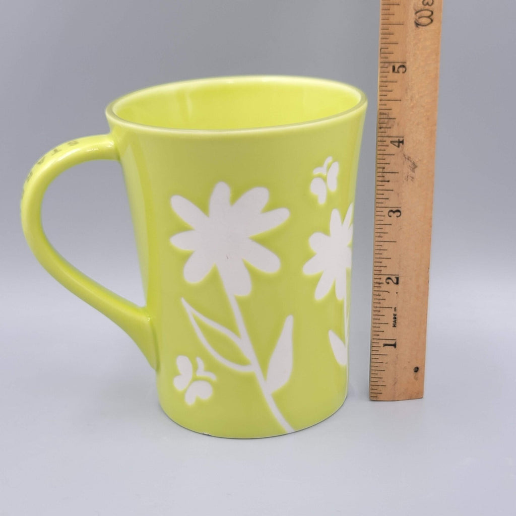 Starbucks Coffee Mug Cup Lime Green White Flowers Butterflies 2007