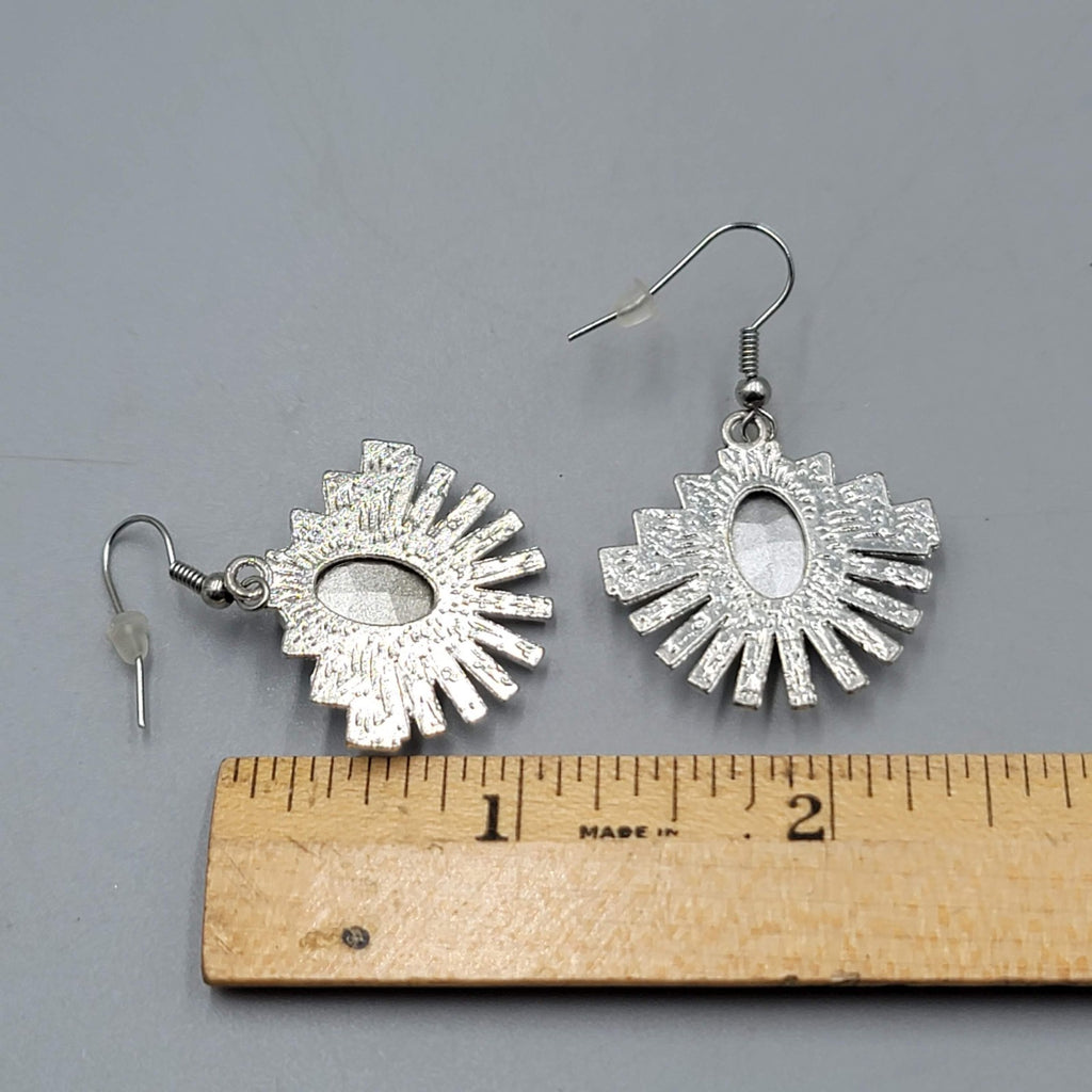 Statement Rhinestone Pierced Earrings Silver tone Dangle 1 1/8"