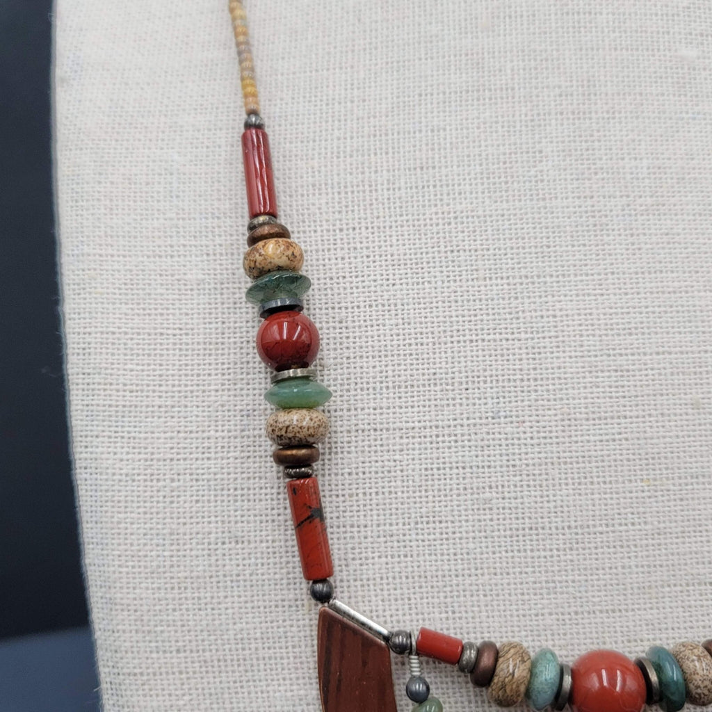 Artisan Necklace Handmade Gemstone Beaded Copper Pendant 20.5" Signed AE