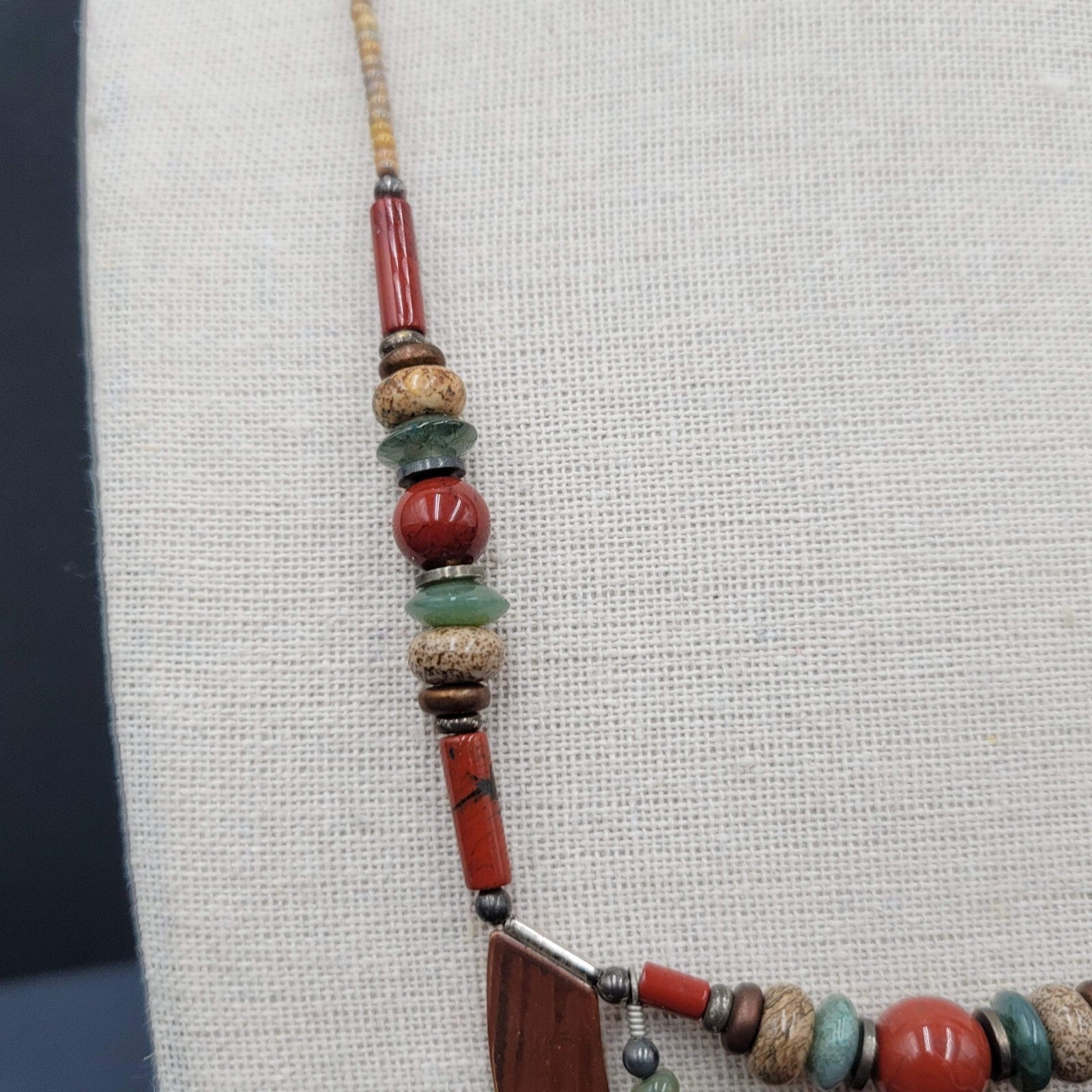 Artisan Necklace Handmade Gemstone Beaded Copper Pendant 20.5" Signed AE