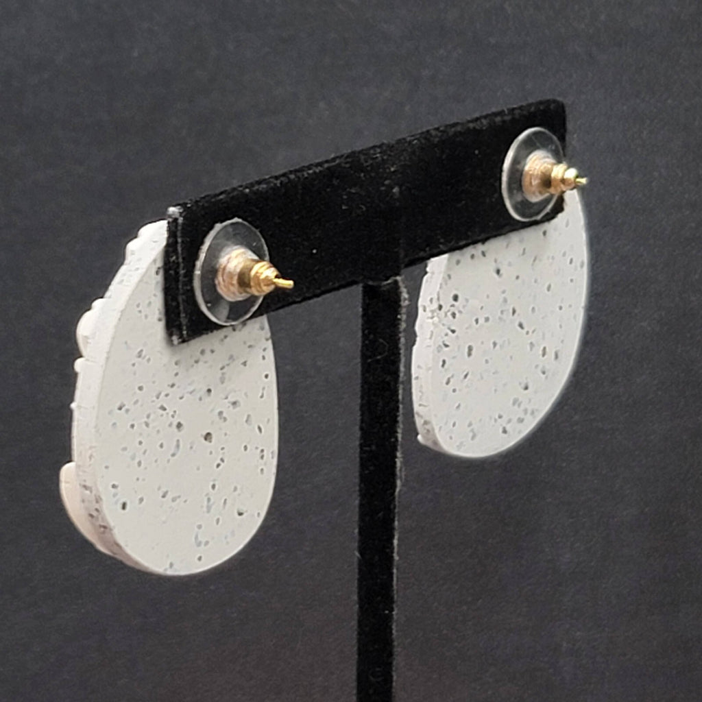 Pierced Earrings Gray White Polymer Clay Drop 1.5"
