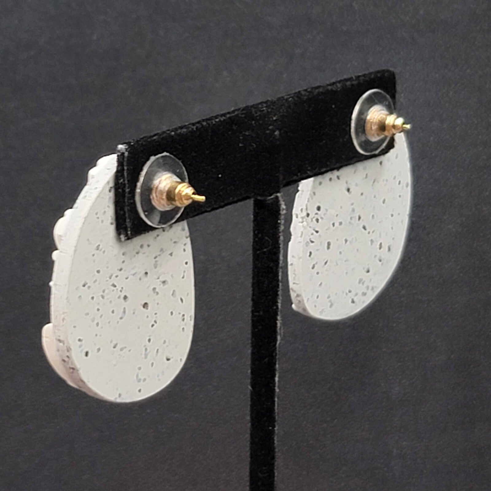 Pierced Earrings Gray White Polymer Clay Drop 1.5"
