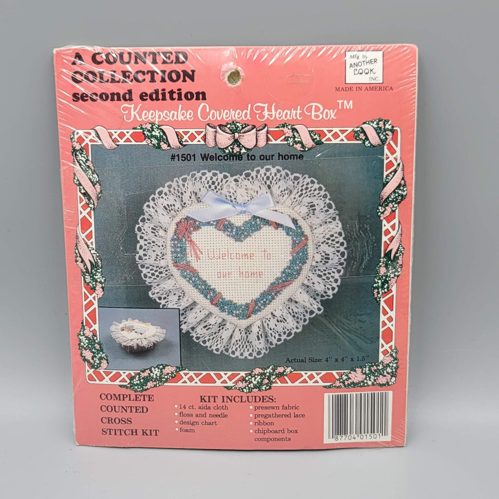 Vintage Keepsake Covered Heart Box Counted Cross Stitch Kit NOS 1501