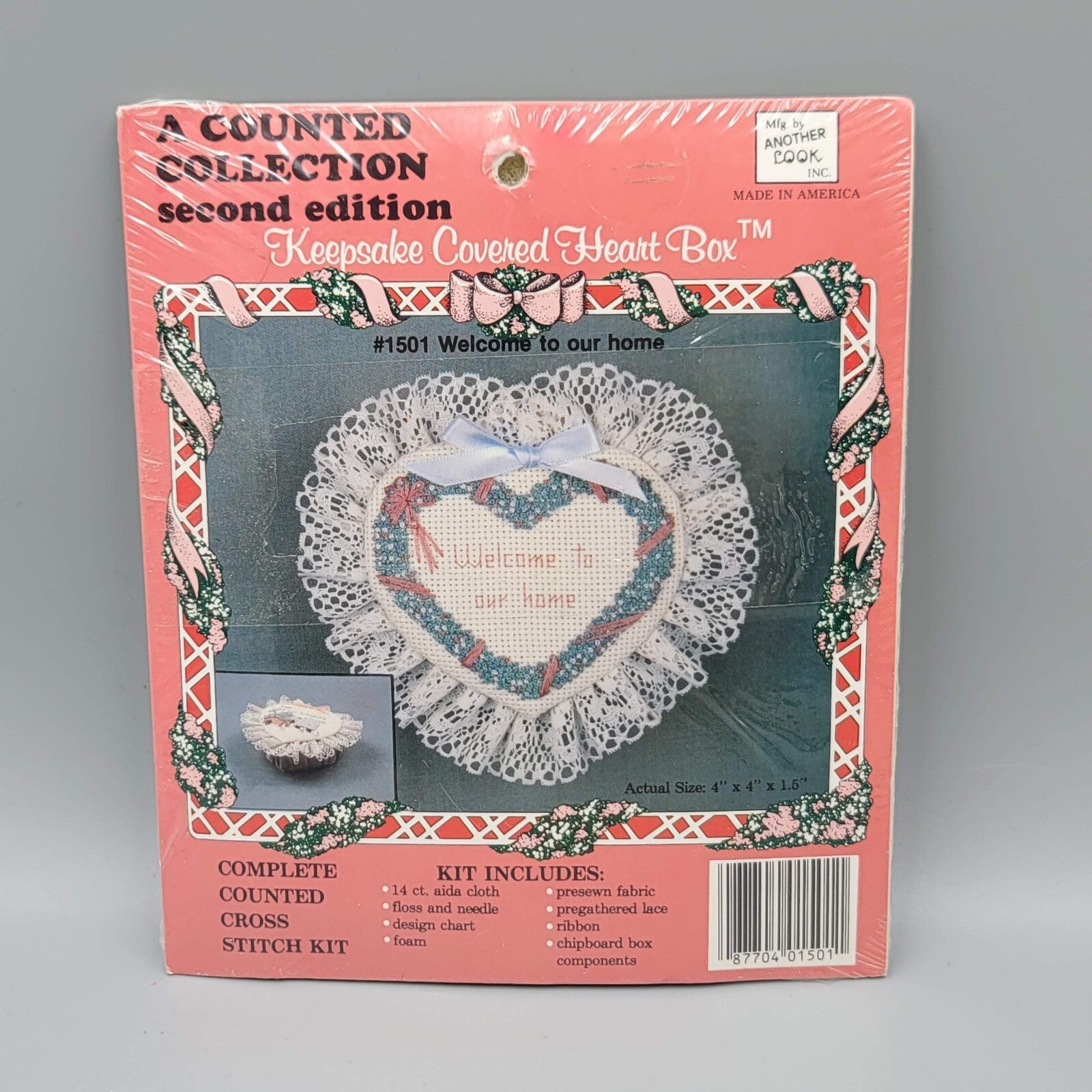 Vintage Keepsake Covered Heart Box Counted Cross Stitch Kit NOS 1501