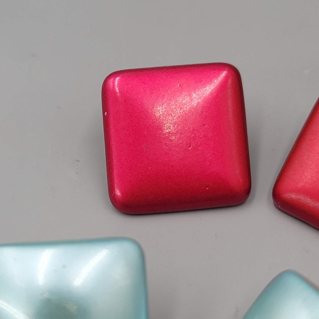 Vintage Square Pierced Earrings Red Blue Lot of 2 Retro Chunky Statement 1"