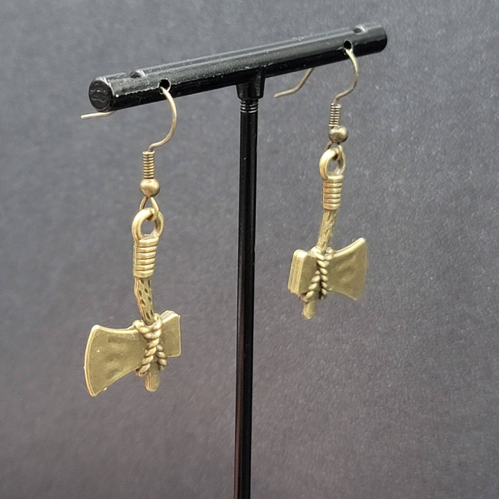 New Axe Hatchet Pierced Earrings Bronze tone Tool Dangle 1"