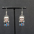 Jigsaw Pierced Earrings Enamel Silver tone SAW Horror Movie Dangle 1.25" FS