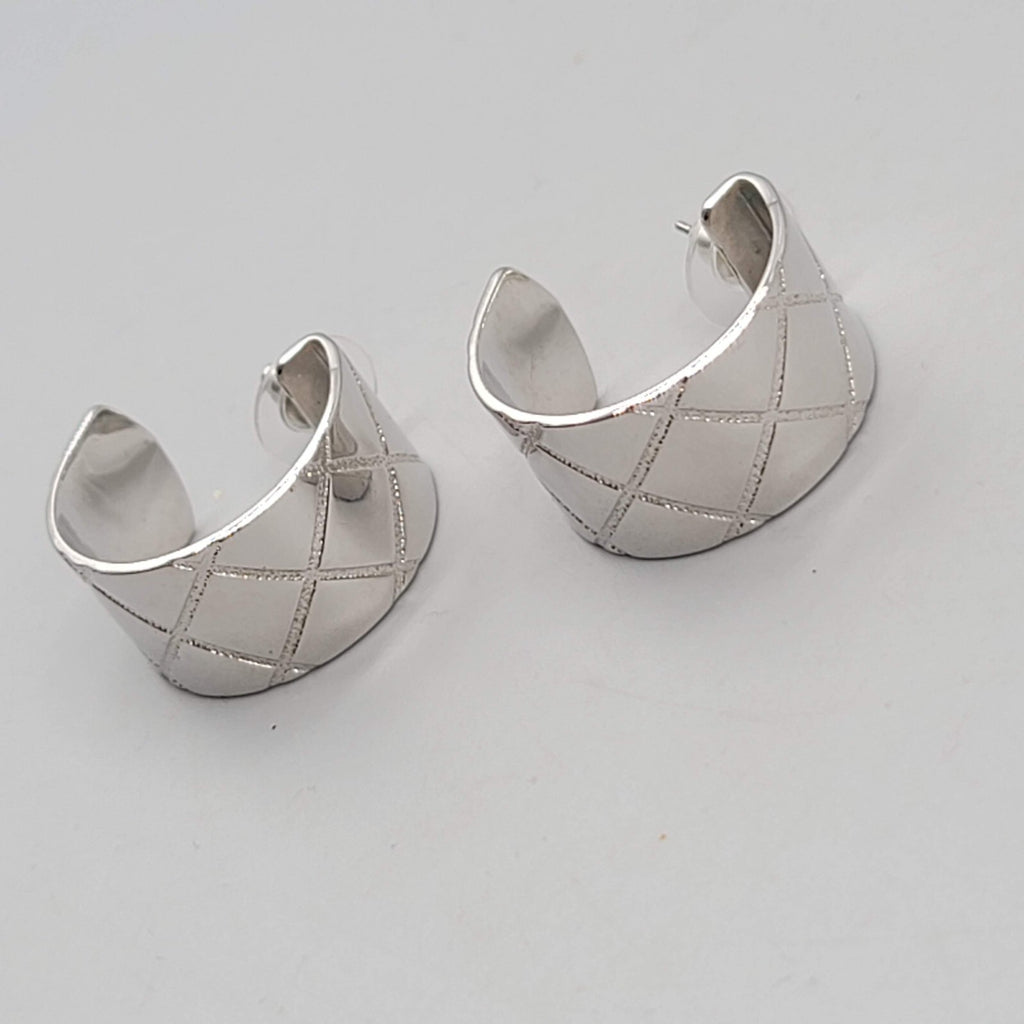 Wide Hoop Pierced Earrings Silver tone Hoops 7/8" x 1/2"