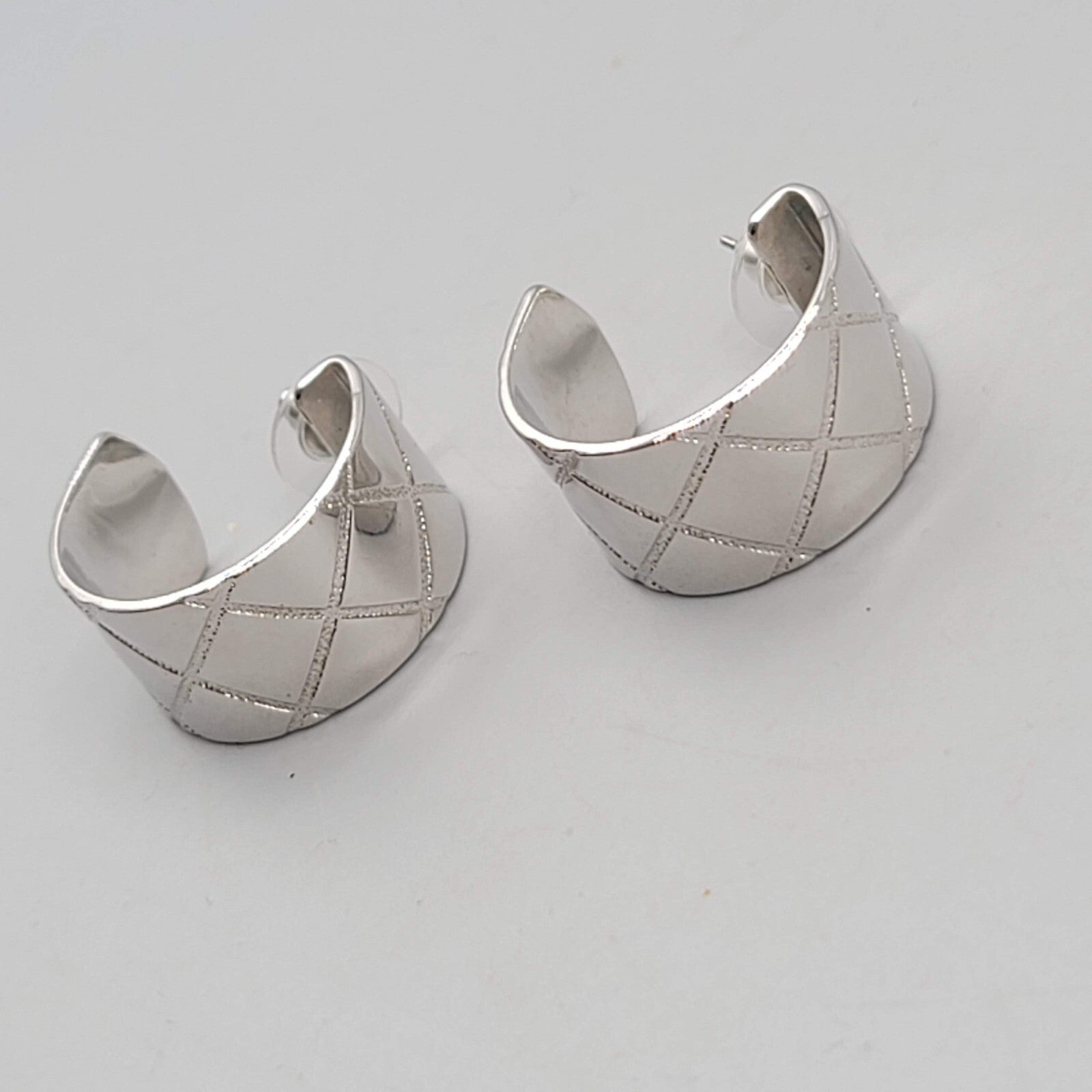 Wide Hoop Pierced Earrings Silver tone Hoops 7/8" x 1/2"