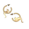 Vintage Kitty Cat Hoop Pierced Earrings Gold Plated 1"