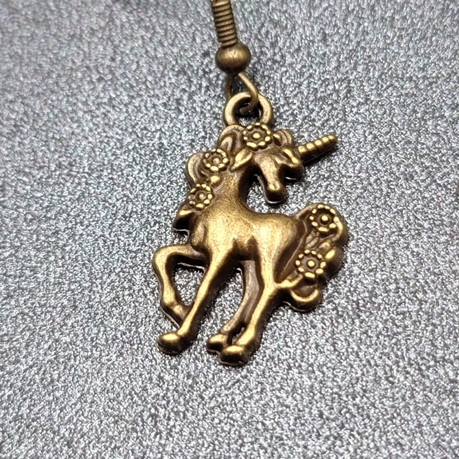 Unicorn Pierced Earrings Bronze tone Dangle 7/8" NEW