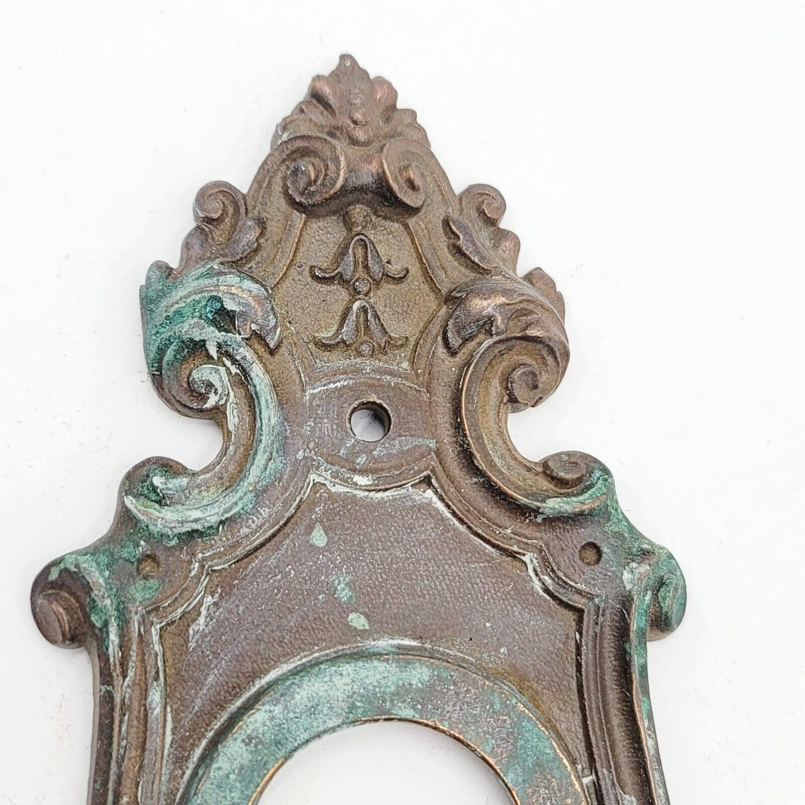 Antique Vintage Door Knob Back Plate Ornate Victorian Brass Deadbolt 11.75"