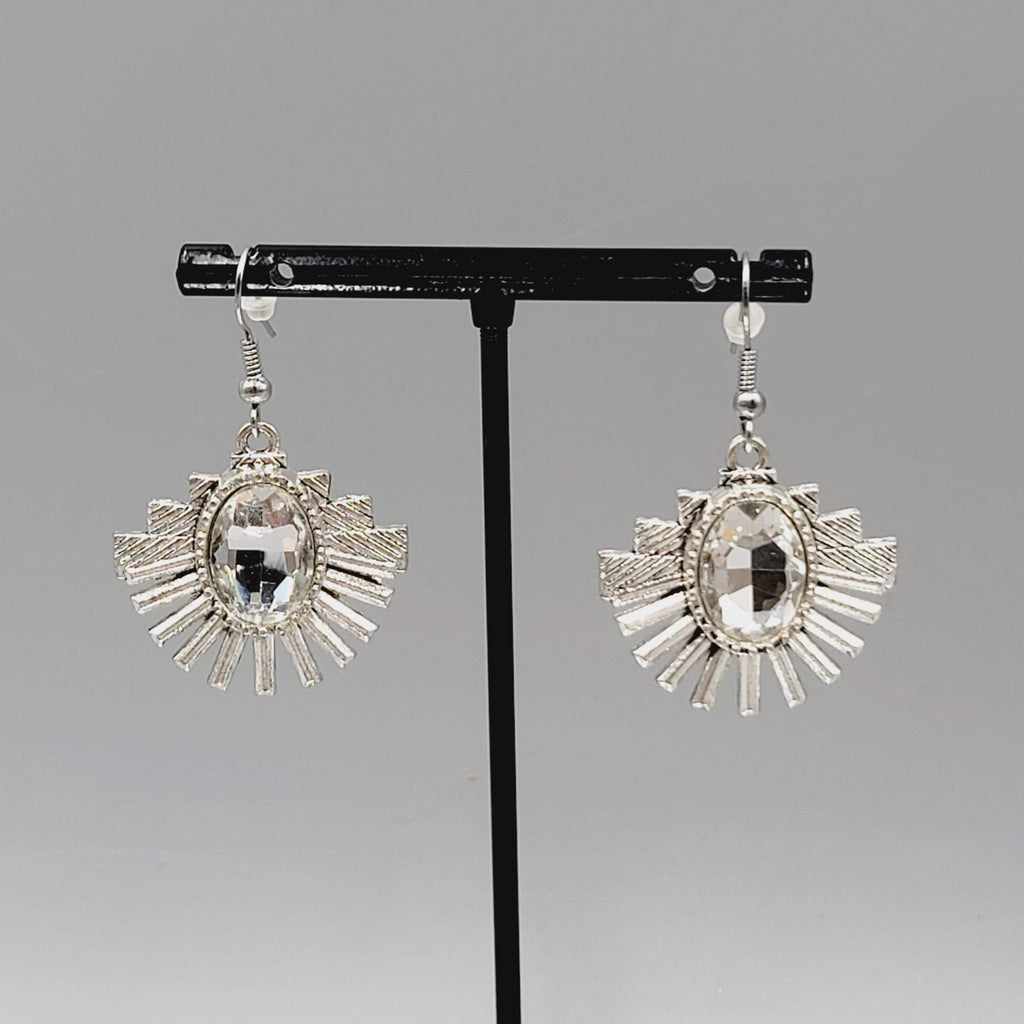 Statement Rhinestone Pierced Earrings Silver tone Dangle 1 1/8"