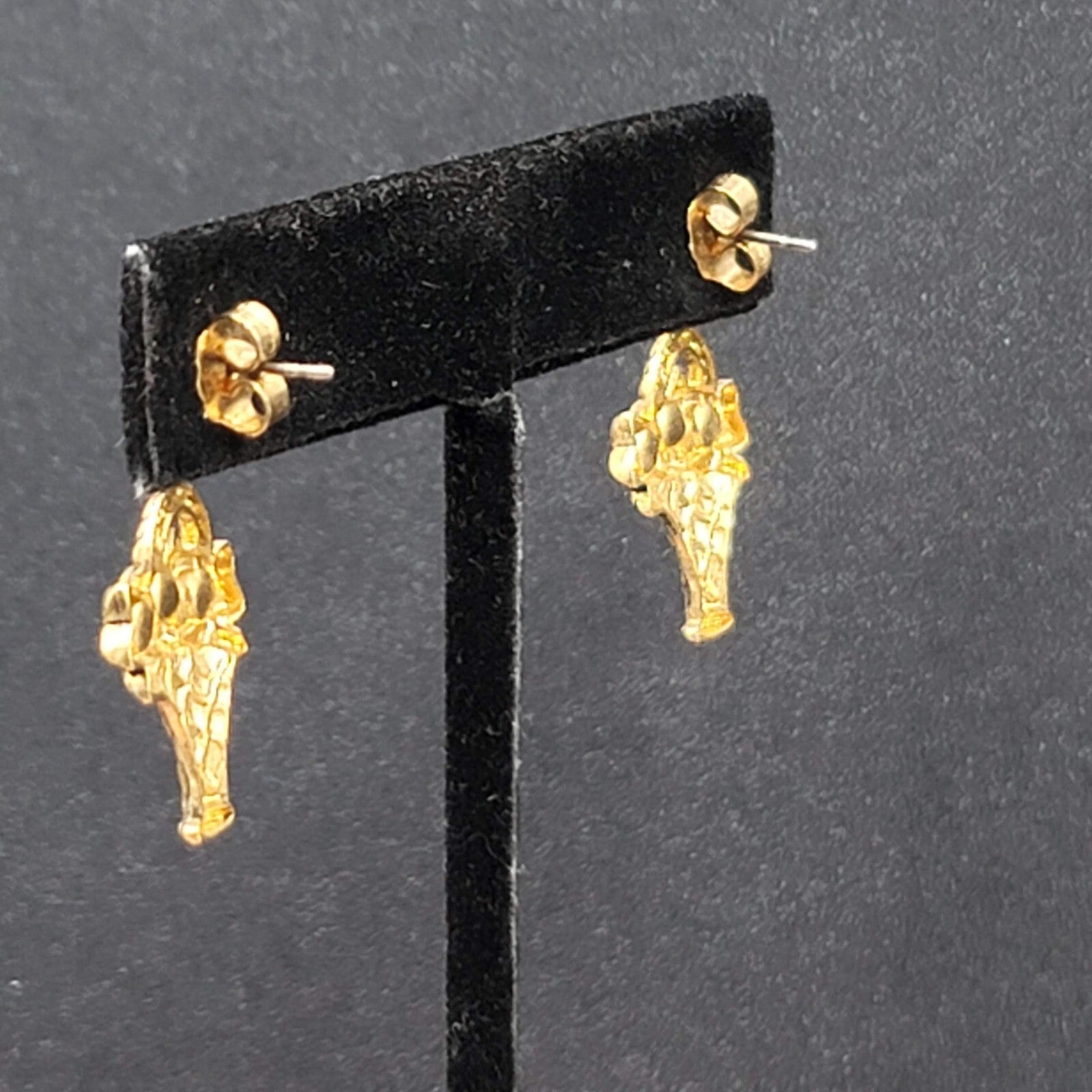 Vintage Pierced Earrings Gold tone Flower Basket Multicolor Rhinestone 7/8"