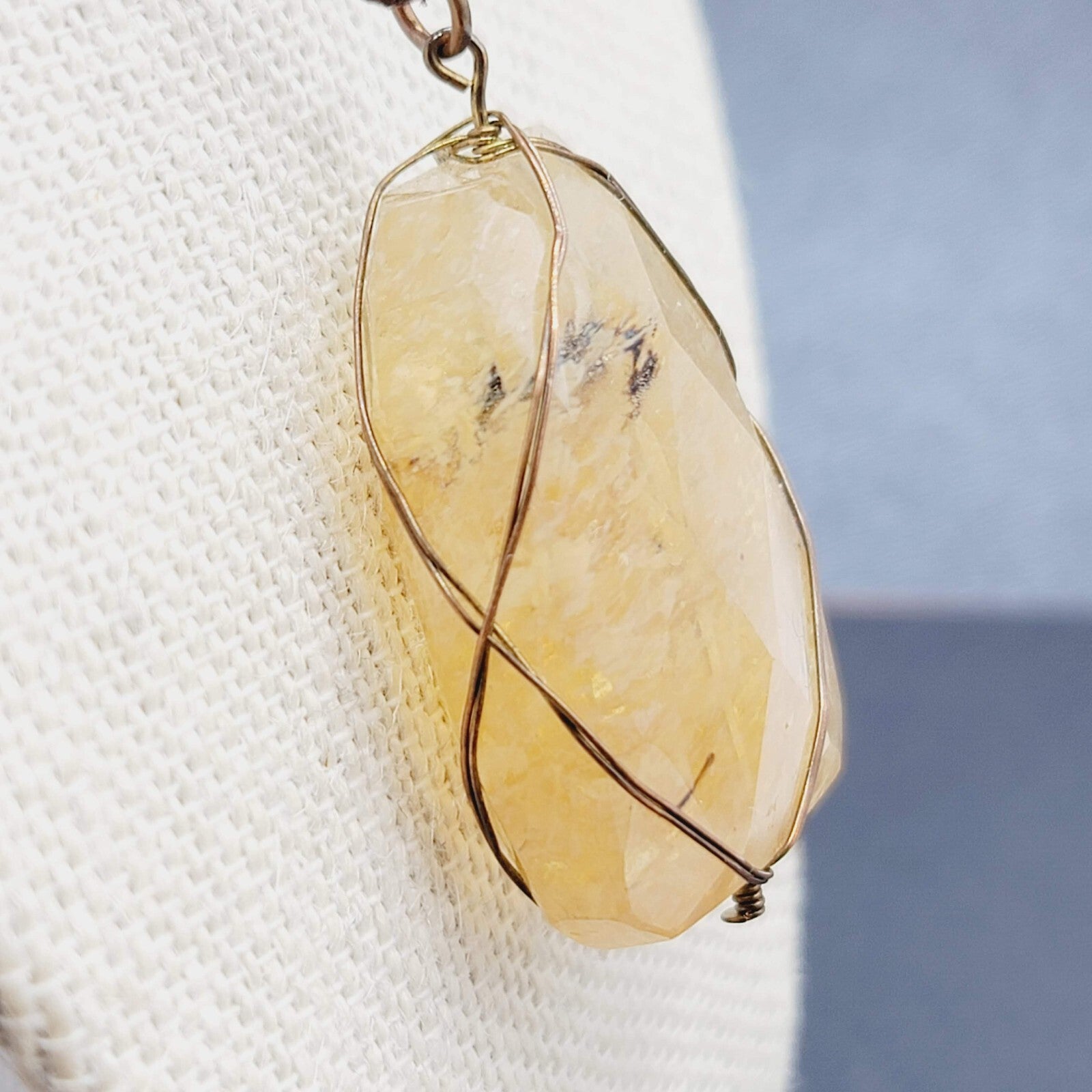 Natural Quartz Pendant Necklace Brown Leather Cord 16"-19"