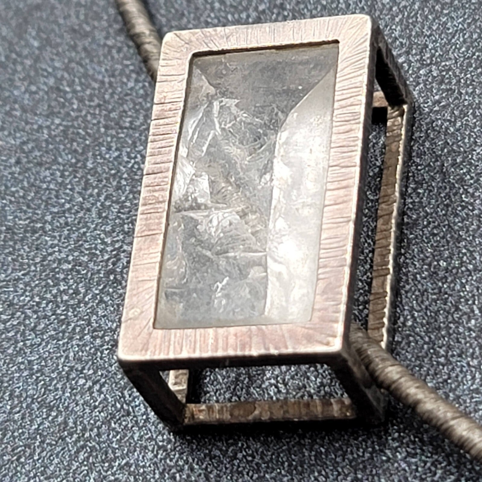 Quartz Crystal Necklace Unique Silver tone Caged Pendant Modernist Look 16.25"