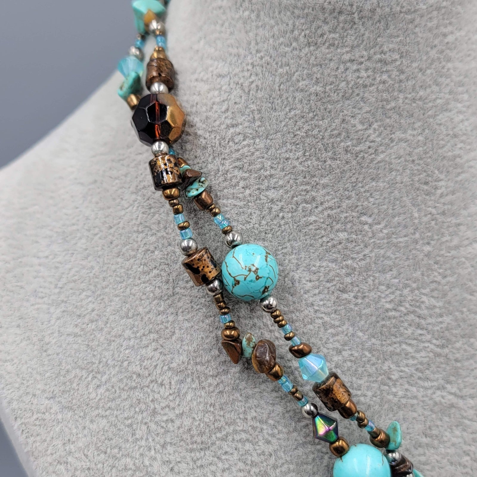 Real Shell Pendant Necklace Tigers Eye Blue Howlite Glass Bead 16"-20"