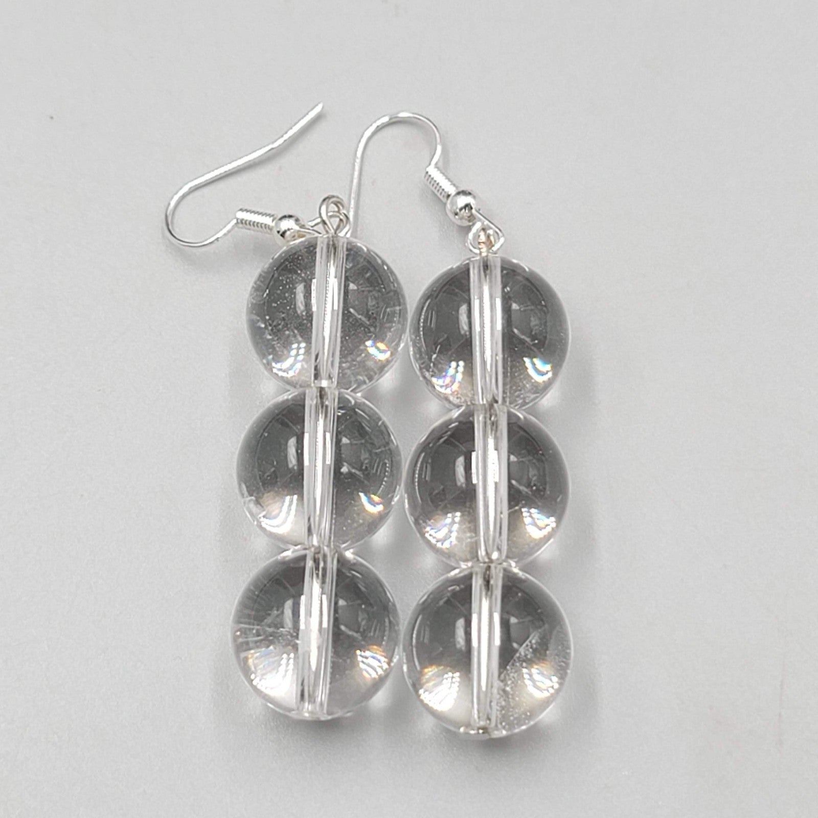 Sphere Glass Bead Dangle Pierced Earrings Silver tone 1.75"