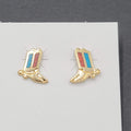 Vintage Pierced Earrings Gold tone Cowboy Boots Inlay Studs 1/2"