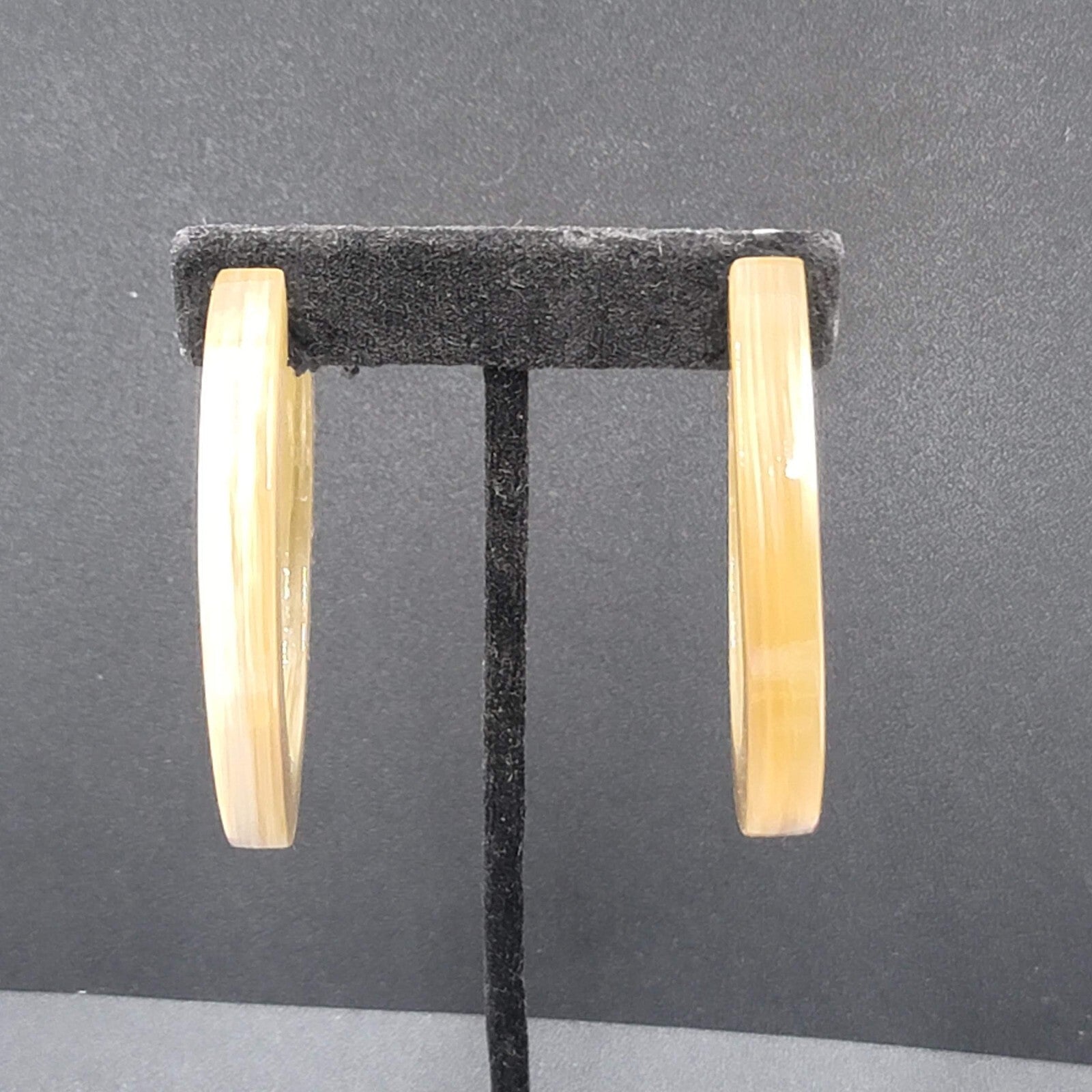 Pierced Earrings Resin Faux Horn Hoops Hand Painted 2 3/8"