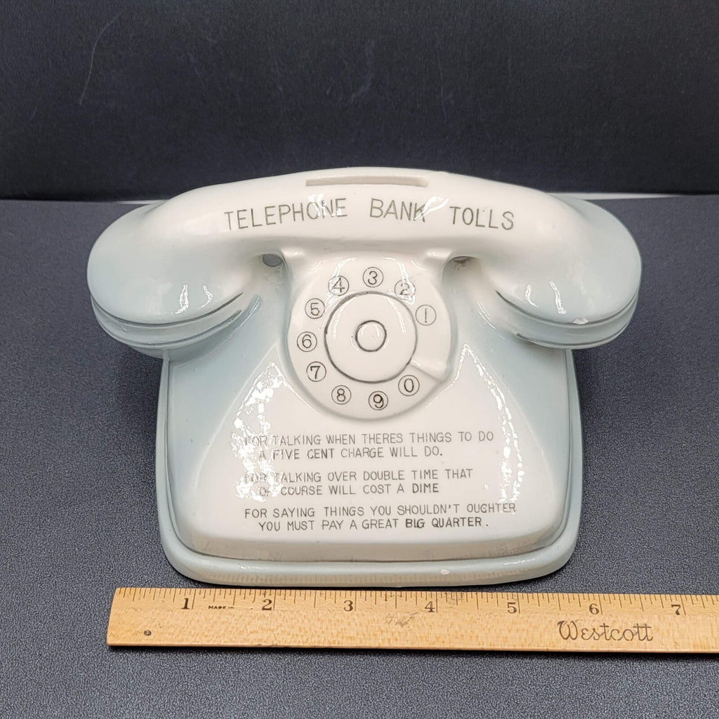 Vintage Ceramic Telephone Bank Tolls Rotary 7" x 5" No stopper