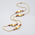 Vintage Long Station Wood Bead Necklace Snake Chain 34" Estate Costume Jewelry