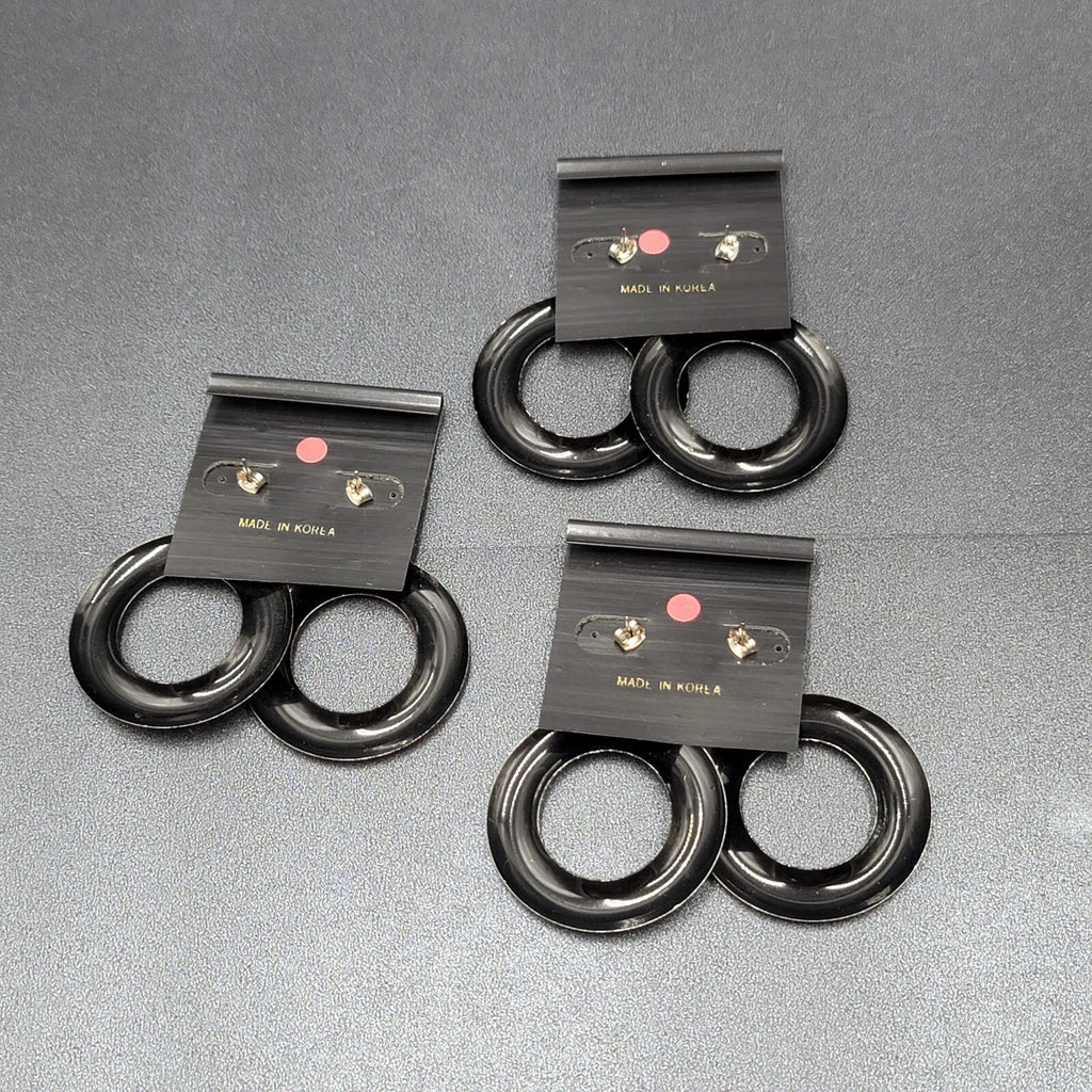 Lot of 3 Pierced Earrings NOS White Gray Red Speckled Enamel Hoops