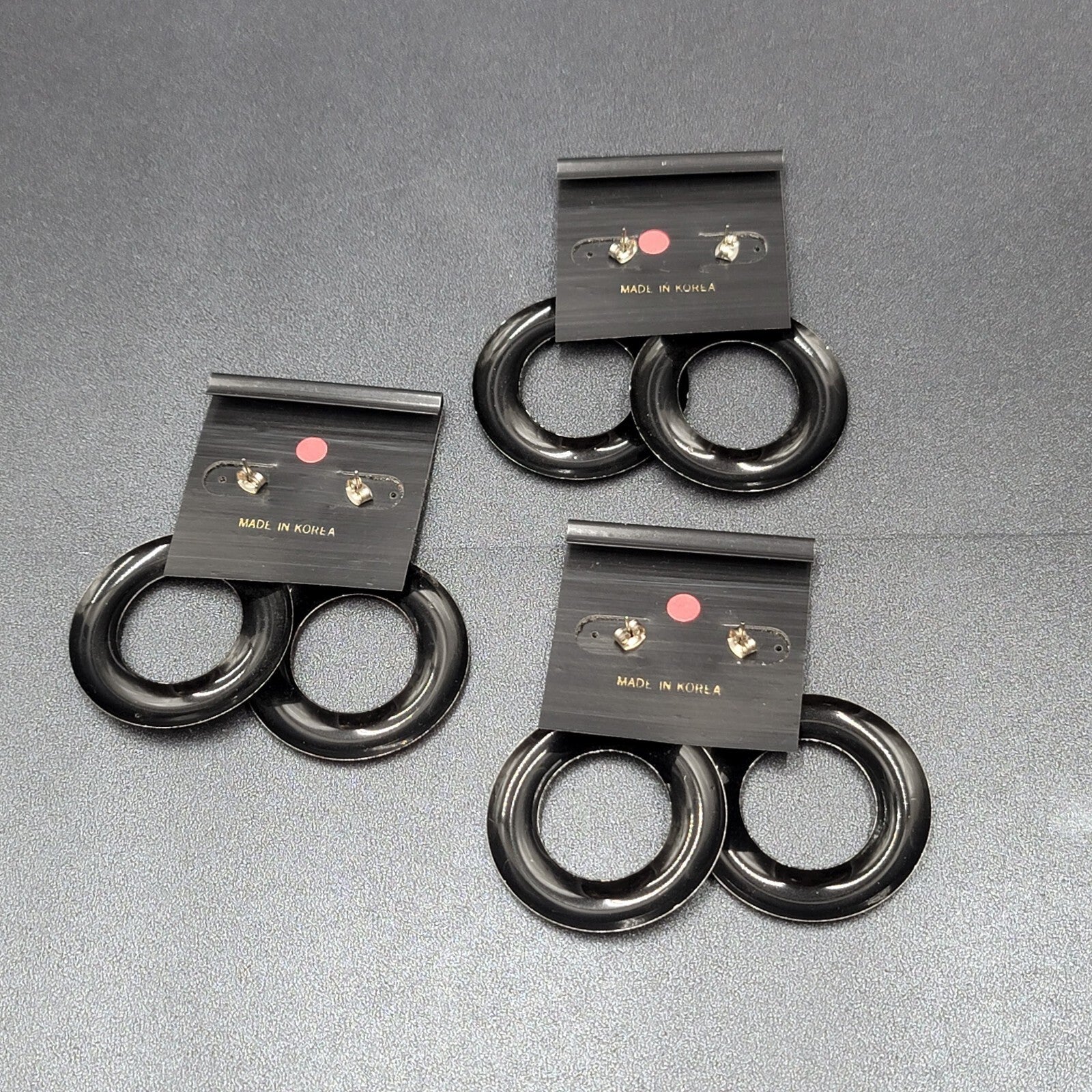 Lot of 3 Pierced Earrings NOS White Gray Red Speckled Enamel Hoops
